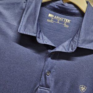 Ariat Tek Shirt Mens XL Polo Charger 2.0 Blue Heathered Performance Short Sleeve
